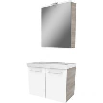 Lima Badmöbel Set 3 Teile / Gussmarmor Waschbecken / Waschbeckenunterschrank mit 2 Türen / led Spiegelschrank / Badschrank mit Soft-Close / Korpus: