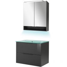Luna Badmöbel Set 4-teilig, 80 cm breit, Anthrazit, Glas Mint+Spiegelschrank+Beleuchtung'-'90248145 - Fackelmann