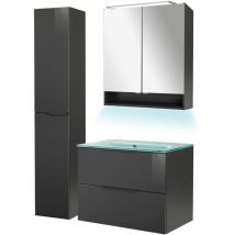Fackelmann - luna Badmöbel Set 5-teilig, 80 cm breit, Anthrazit, Glas Mint+Spiegelschrank+Hochschrank'-'90249145