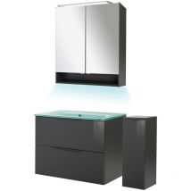 Fackelmann - Luna Badmöbel Set 5-teilig, 80 Cm Breit, Anthrazit, Glas Mint+spiegelschrank+midischrank'-'90251145