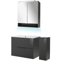 Fackelmann - Luna Badmöbel Set 5-teilig, 80 Cm Breit, Anthrazit, Glas Weiß+spiegelschrank+midischrank'-'90255145