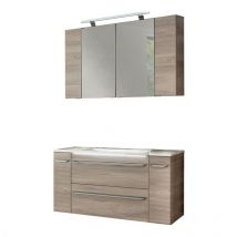 Fackelmann - luxor Badmöbel Set 7-teilig 120 cm, Braun + LED-Spiegelschrank + Unterschränke + Hängeschränke'-'90221145