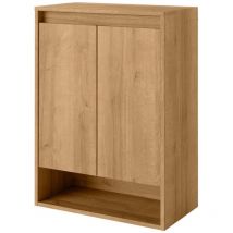 Fackelmann Natura Doppel-Midischrank – 60,2 x 82,6 x 32 cm – Braun (Asteiche-Optik) – 2 Türen, 2 Glaseinlegeböden, 1 offenes Ablagefach