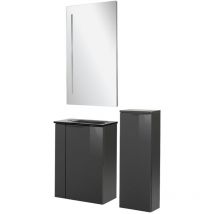 Sbc luna Gäste wc Set 4-teilig 45 cm, Anthrazit, Glas Anthrazit, LED-Spiegel+Midischrank slim'-'90282145 - Fackelmann