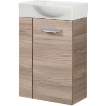 Fackelmann - luxor sbc Gäste-WC Set 2 Teile – Waschtischunterschrank in Holz Braun mit Waschbecken aus Keramik – Waschbeckenunterschrank schmal –