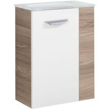 Fackelmann - luxor sbc Gäste-WC Set 2 Teile – Waschtischunterschrank in Weiß mit Holz Braun mit Waschbecken aus Glas in Weiß –