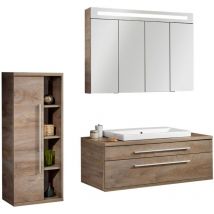 Fackelmann - Stanford Badmöbel Set 4-teilig, 110 Cm Breit, Braun, Keramik+spiegelschrank+midischrank'-'90339145