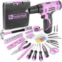 Pulituo - fadakwalt 103 Pieces Pink 12V Cordless Drill Set - Electric Drill and Household Tool Kit with diy Cordless Screwdriver, led and 180'-lb