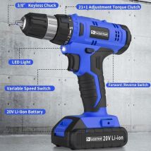 FADAKWALT 20V Cordless Drill Set ,Powerful Drill bit Sets,Torque 30N,21+1 Torque Setting,3/8” inch Keyless Chuck, 40pcs,Electric Drill with 2.0AH