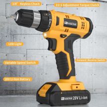 FADAKWALT 20V Cordless Drill Set ,Powerful Drill bit Sets,Torque 30N,21+1 Torque Setting,3/8” inch Keyless Chuck, 40pcs,Electric Drill with 2.0AH