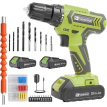 FADAWALT Cordless Screwdriver Set, 20 V Cordless Drill Set with 2 Batteries 1300 mAh, Cordless Drill 21 + 1 Torque Levels, Green DIY Tool Box with