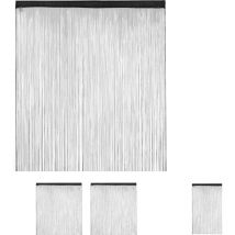 3 x Fadenvorhang schwarz, kürzbar, Fadengardine, Tunneldurchzug, für Türen & Fenster, Fransenvorhang, 145x245, black
