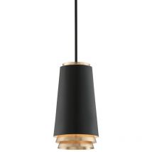 Hudson Valley Lighting - Fahrenheit Colgante 1 Luz Negro Texturado Con Hoja Dorada