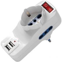 Fai adattatore triplo con Schuko e 2 uscite usb interruttore e spina rotante