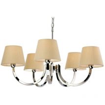 Firstlight Products - Firstlight Fairmont - 5 Light Multi Arm Chandelier Polished Stainless Steel, Cream Linen Shade, E14