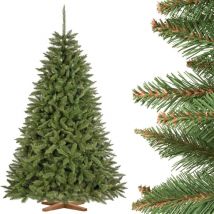 Künstlicher Weihnachtsbaum Fichte Natur, mit grünem Stamm und Echtholz Baumständer - Fairytrees