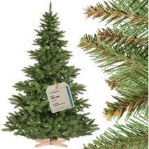 Fairytrees - Sapin de Noël Artificiel 220cm nordmann Arbre de Noël avec Support en Bois Sapin avec Tronc Vert Made in eu