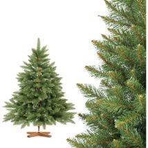 Fairytrees - Sapin de Noël Artificiel 120cm nordmann Arbre de Noël avec Support en Bois Sapin avec Tronc Marron Made in eu