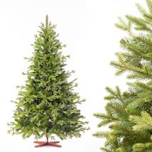 Fairytrees - Sapin de Noël Artificiel 180 cm Sapin de bavière Premium Éléments moulés par Injection Arbre de Noël avec support en Bois de frêne Fait