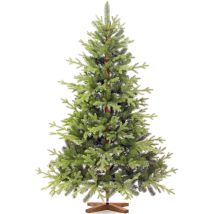 Fairytrees - Sapin de Noël Artificiel 150 cm Sapin de bavière Premium Éléments moulés par Injection Arbre de Noël avec support en Bois de frêne Fait