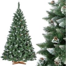 Fairytrees - Sapin De Noël Artificiel, Pin Naturel Enneigé Avec Pommes De Pin Naturels, Matériel Pvc, Socle En Bois, 220cm, Ft04-220