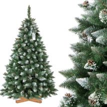 Sapin de Noël artificiel, Pin Naturel Enneigé avec pommes de pin naturels, Matériel pvc, socle en bois, 180cm, FT04-180 - Fairytrees