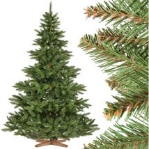 Fairytrees - Weihnachtsbaum künstlich 220cm nordmanntanne mit Christbaum Holzständer testsieger Tannenbaum künstlich mit braunem Stamm Made in eu