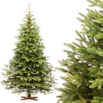 Fairytrees - Weihnachtsbaum künstlich 220cm Nordmanntanne Exklusiv 100% pe Tannenbaum Holzständer Made in eu Christbaum künstlich mit Naturgetreue