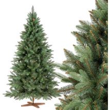 Künstlicher Weihnachtsbaum Nordmanntanne Premium, mit braunem Stamm und Echtholz Baumständer - Fairytrees