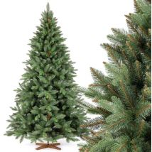 Fairytrees - Künstlicher Weihnachtsbaum Nordmanntanne Premium, mit braunem Stamm und Echtholz Baumständer
