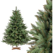 Künstlicher Weihnachtsbaum Nordmanntanne Premium, mit braunem Stamm und Echtholz Baumständer - Fairytrees