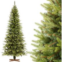 Fairytrees - Weihnachtsbaum künstlich 220cm Nordmanntanne slim Premium Tannenbaum Holzständer Made in eu Christbaum künstlich mit Naturgetreue