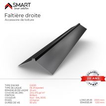 Bravo The Smart Solution - Faîtière droite - bac acier - tôle de couverture - Toiture - Coloris Noir ral 9005 L=2m, épaisseur 0.50mm
