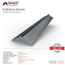 Faîtière droite - bac acier - tôle de couverture - Toiture - Coloris Gris Anthracite ral 7016 L=1m, épaisseur 0.50mm