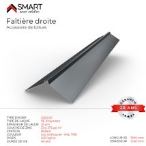 Faîtière droite - bac acier - tôle de couverture - Toiture - H12 Gris Anthracite ral 7016 L=1m