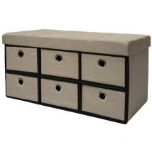 Faltbare Sitzbank 76x38x38cm mit 6 Schubladen Sitztruhe 80L Polsterbank Ottomane Leinen Beige Grau