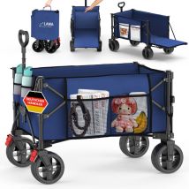 Faltbarer Bollerwagen Blau, Bremse, Heckklappe, Kleines Packmaß, 130l, Kompakter Transportwagen Leicht