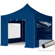 Toolport - 3x3 m Faltpavillon, premium Stahl 40mm, Seitenteile mit Panoramafenstern, blau