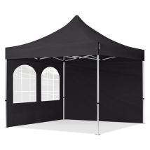 3x3 m Faltpavillon professional Alu 40mm, Seitenteile mit Sprossenfenstern, schwarz