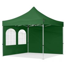 3x3 m Faltpavillon professional Alu 40mm, Seitenteile mit Sprossenfenstern, dunkelgrün