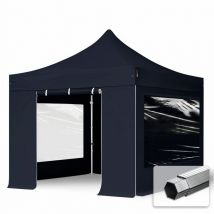 3x3 m Faltpavillon professional Alu 40mm, Seitenteile mit Panoramafenstern, schwarz