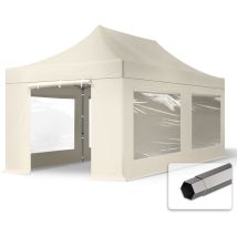 3x6 M Faltpavillon, Premium Stahl 40mm, Seitenteile Mit Panoramafenstern, Creme