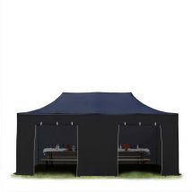 3x6 M Faltpavillon, Premium Stahl 40mm, Seitenteile Ohne Fenster, Schwarz