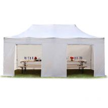 3x6 M Faltpavillon, Premium Stahl 40mm, Seitenteile Ohne Fenster, Weiß