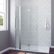 Falttür Duschtür mit Festteil 90 x 195 cm Duschwand Glas Faltbar Duschabtrennung Walk in Dusche 6 mm Echtglas mit Lotus Effekt Easy Clean