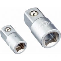 10695 - Adattatore per chiave a tubo, 2 pz, attacco da 6,3 mm (1/4') su 10 mm (3/8') e attacco da 10 mm (3/8') su 12,5 mm (1/2'), quadrato - Famex