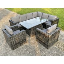 Fimous - Dark Mixed Grey Outdoor Rattan Garden Furniture Sofa Set Rising Adjustable Lifting Dining Table 2 Chairs Patio Furniture