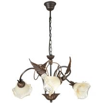 Sospensione autunno in metallo marrone con decori foglia a tre luci - Marrone