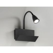 Flexible USB Leselampe GULP Schwarz, Wandleuchte mit Ablage & Ladefunktion