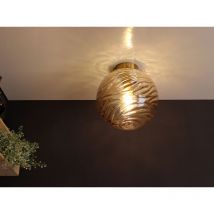 Deckenleuchte NEREIDE Glaskugel Wellenmuster Champagner, Globe Ø 30cm
